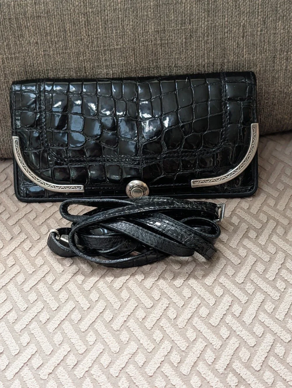 Brighton Black Patent Leather Crocodile Embossed Wallet Crossbody